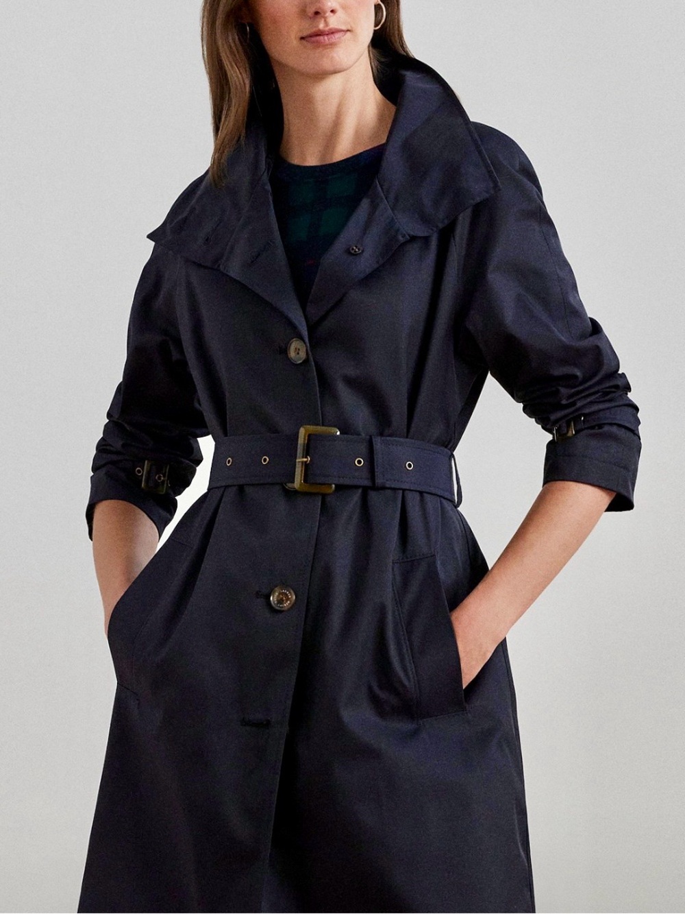 Ralph Lauren Womens Navy Black Belted Trench Coat S/P Single Breasted